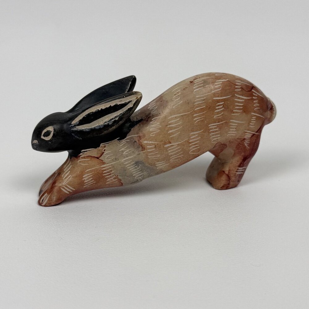 Hand-Carved Soapstone Rabbit Bunny Figurine Kenya Pink Black 4-1/2"